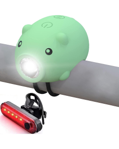 Uroczy zestaw lampek rowerowych świnka z klaksonem i tylną lampką, ładowany przez USB-C